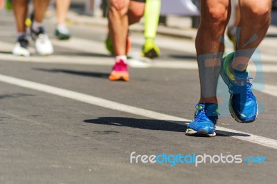 Detail Of Marathon Runners Shoes Stock Photo