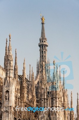 Detail Of The Skyline Of The Duomo In Milan Stock Photo