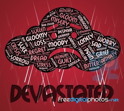 Devastated Word Means Daze Overwhelmed And Devastating Stock Image