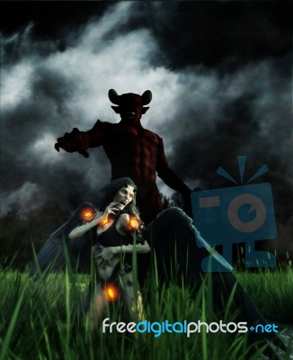 Devil In The Dark Forest,3d Illustration Stock Image