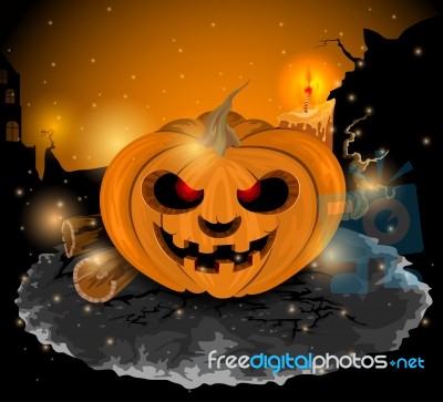 Devil Pumpkin Halloween Scene Stock Image