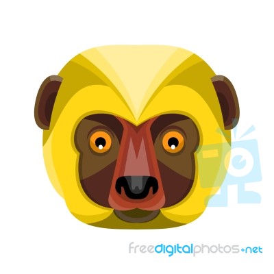 Diademed Sifaka Lemur Head Flat Icon Stock Image