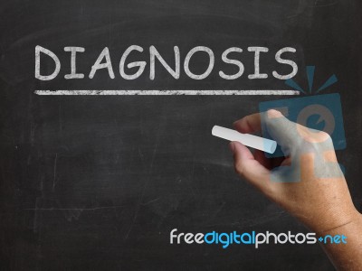 Diagnosis Blackboard Means Identifying Illness Or Problem Stock Image