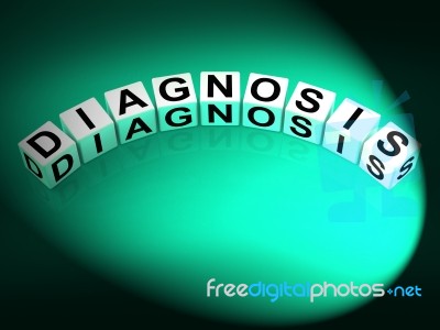 Diagnosis Dice Mean To Analyze Discover Determine And Diagnose Stock Image