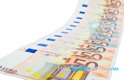 Diagonal Row Of Euro Notes Stock Photo