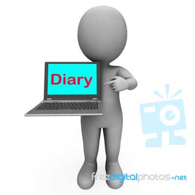 Diary Laptop Character Shows Online Reminder Or Scheduler Stock Image