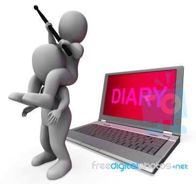 Diary Laptop Characters Show Internet Appointment Or Schedules Stock Image