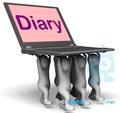 Diary Laptop Characters Show Web Appointments Or Schedule Stock Image