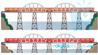 Diesel Railcar Train And Bridge Stock Image