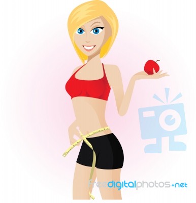 Diet Lady With Red Apple Stock Image