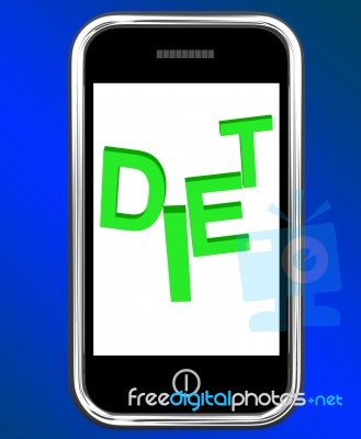 Diet On Phone Shows Online Weight Loss Stock Image