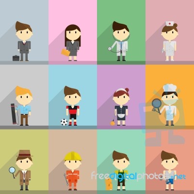 Different Occupation In Cartoon Illustration Stock Image