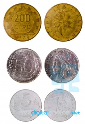 Different Old Italian Coins Stock Photo