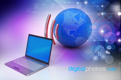 Digital Tablet With Earth, And Symbol Wi-fi Stock Image