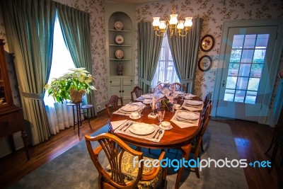 Dining Room And Dinner Table Stock Photo