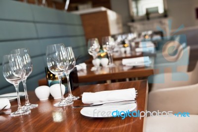 Dining Table In Restaurant Stock Photo