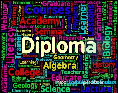 Diploma Word Showing Graduation Qualification And Master's Stock Image