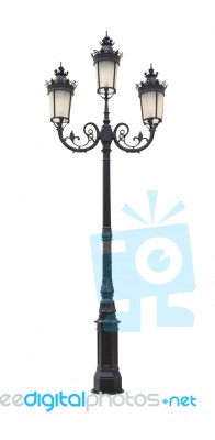 Direct Black Iron Street Lantern Pole On White Background Stock Photo