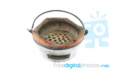 Dirty Local Charcoal Stove On White Background Stock Photo