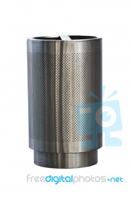 Dirty Stainless Steel Trashcan Stock Photo