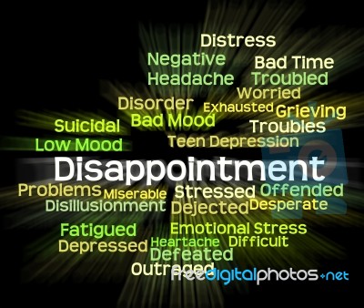 Disappointment Word Shows Let Down And Crestfallen Stock Image