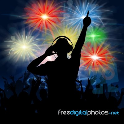 Disco Dj Represents Fireworks Display And Celebrating Stock Image