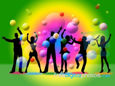 Disco Silhouette Indicates Togetherness Friends And Together Stock Image