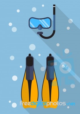 Diving Mask With Snorkel And Swimming Flippers Flat Icon Stock Image