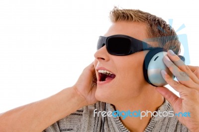 Dj - Listening To Musical Sounds Stock Photo