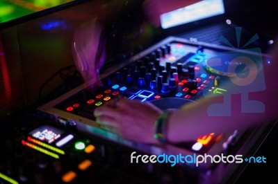 Dj Mixes The Track Stock Photo