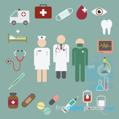 Doctor And Nurse Team With Medical And Healthcare Icon Stock Image