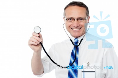 Doctor Posing With Stethoscope Stock Photo