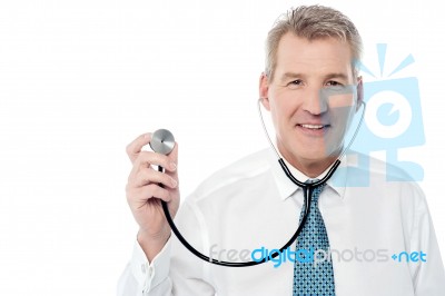 Doctor Posing With Stethoscope Stock Photo