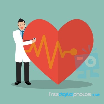 Doctor Using Stethoscope With Big Heart Stock Image