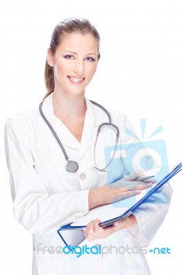 Doctor With Papers And Stethoscope Stock Photo