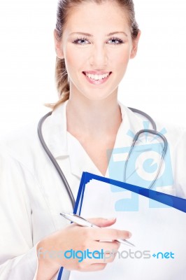 Doctor With Papers And Stethoscope Stock Photo