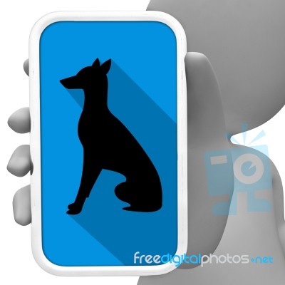 Dogs Online Indicates Mobile Phone And Canines 3d Rendering Stock Image