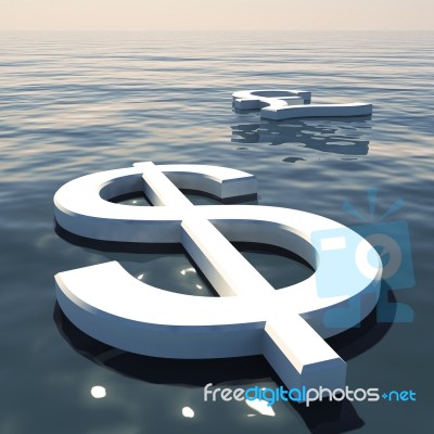 Dollar And Pound Floating On Sea Stock Image
