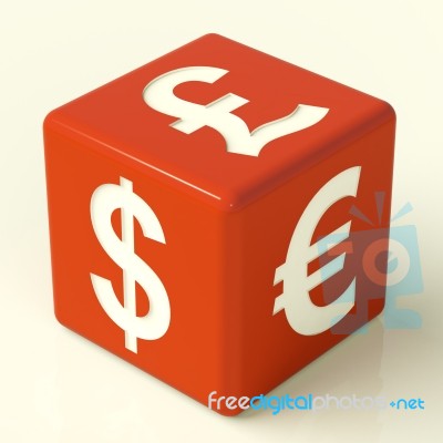 Dollar Pound And Euro Sign On Dice Stock Image