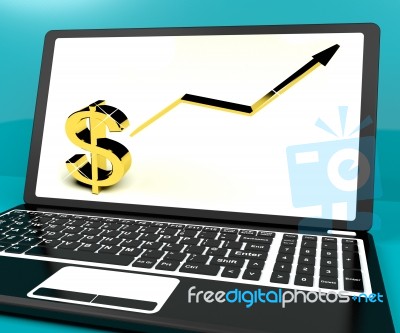 Dollar Sign And Up Arrow On Computer For Earnings Or Profit Stock Image