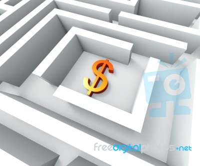 Dollar Sign In Maze Shows Finding Dollars Stock Image