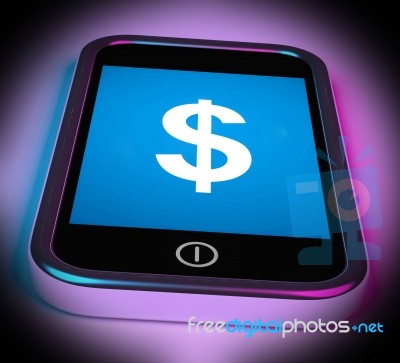 Dollar Sign On Mobile Shows $ Currency Stock Image