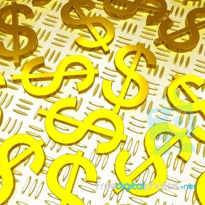 Dollar Symbols Over The Floor Showing American Prosperity Stock Image