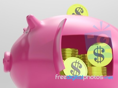 Dollars In Piggy Shows Currency And Investment Stock Image