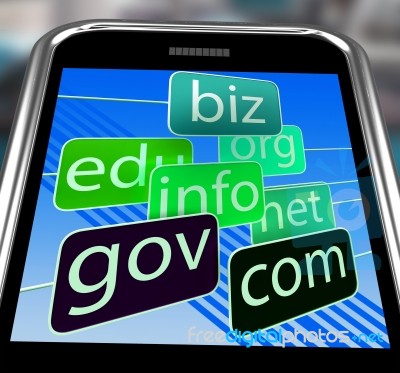 Domains On Smartphone Shows Mobile Internet Access Stock Image