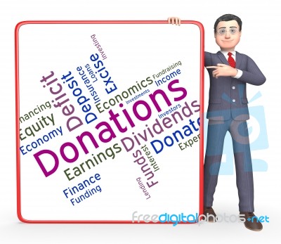 Donation Word Means Contribution Donate And Contributors Stock Image