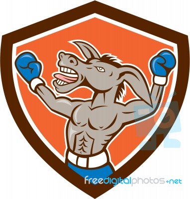 Donkey Boxing Celebrate Shield Cartoon Stock Image