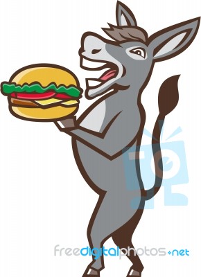 Donkey Mascot Serving Hamburger Isolated Retro Stock Image