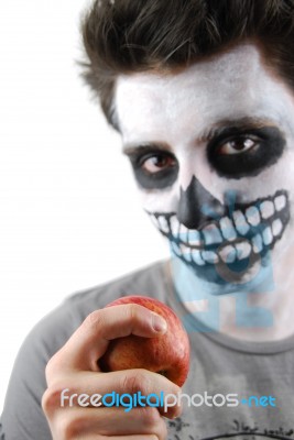 Don't Eat Just Apples (skeleton Guy Concept) Stock Photo
