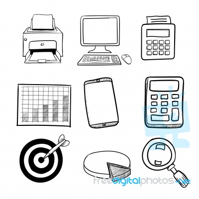 Doodle Business Icon Set 2 -  Hand Drawn Stock Image